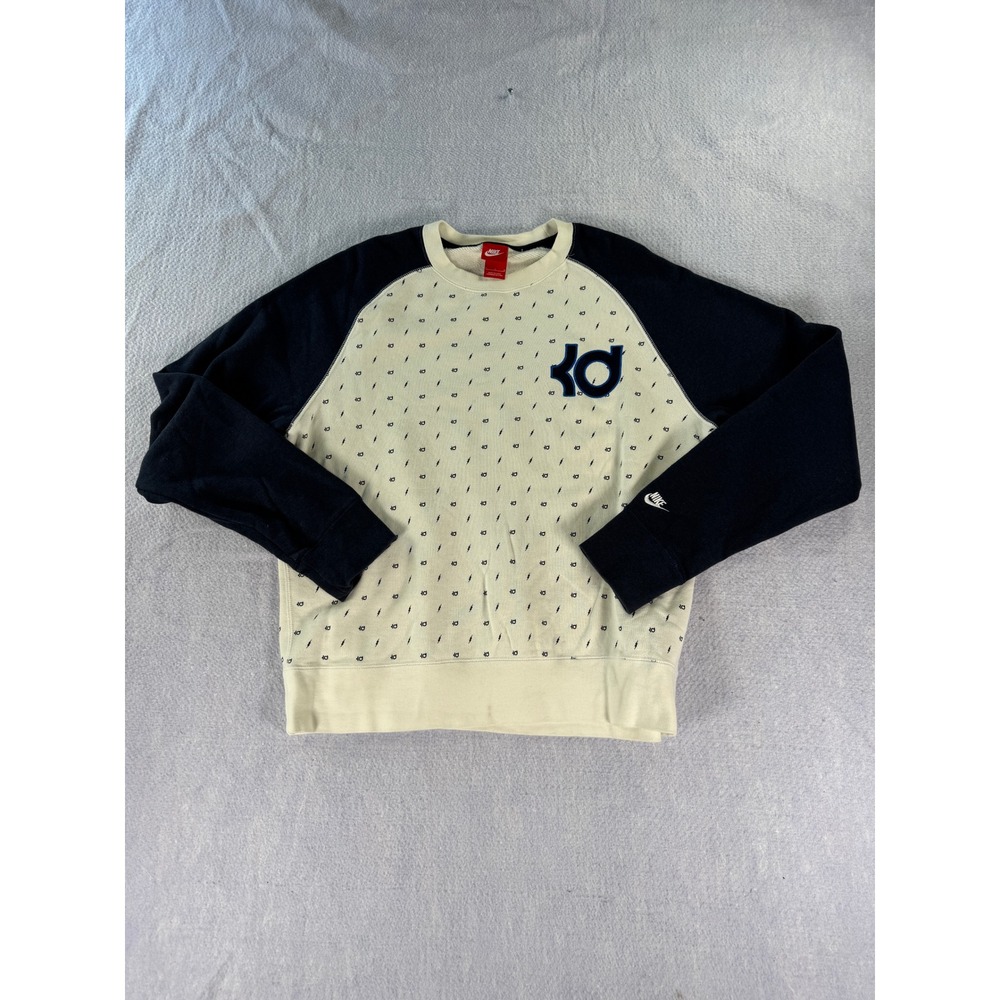 Nike Kevin Durant KD Basketball Sweatshirt Mens L Cream Navy Lightning Pullover